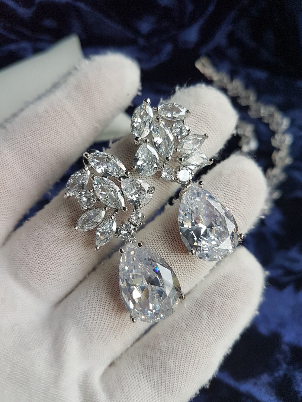 Swarovski Elements Marquis & Dangling Teardrops Platinum Plated Earrings NEW